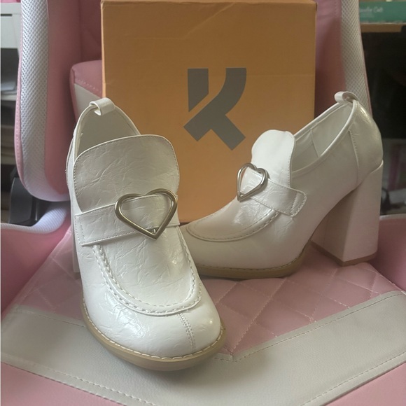 Koi Footwear Heeled Delights white platform loafers - sabrina carpenter coquette - Picture 7 of 9